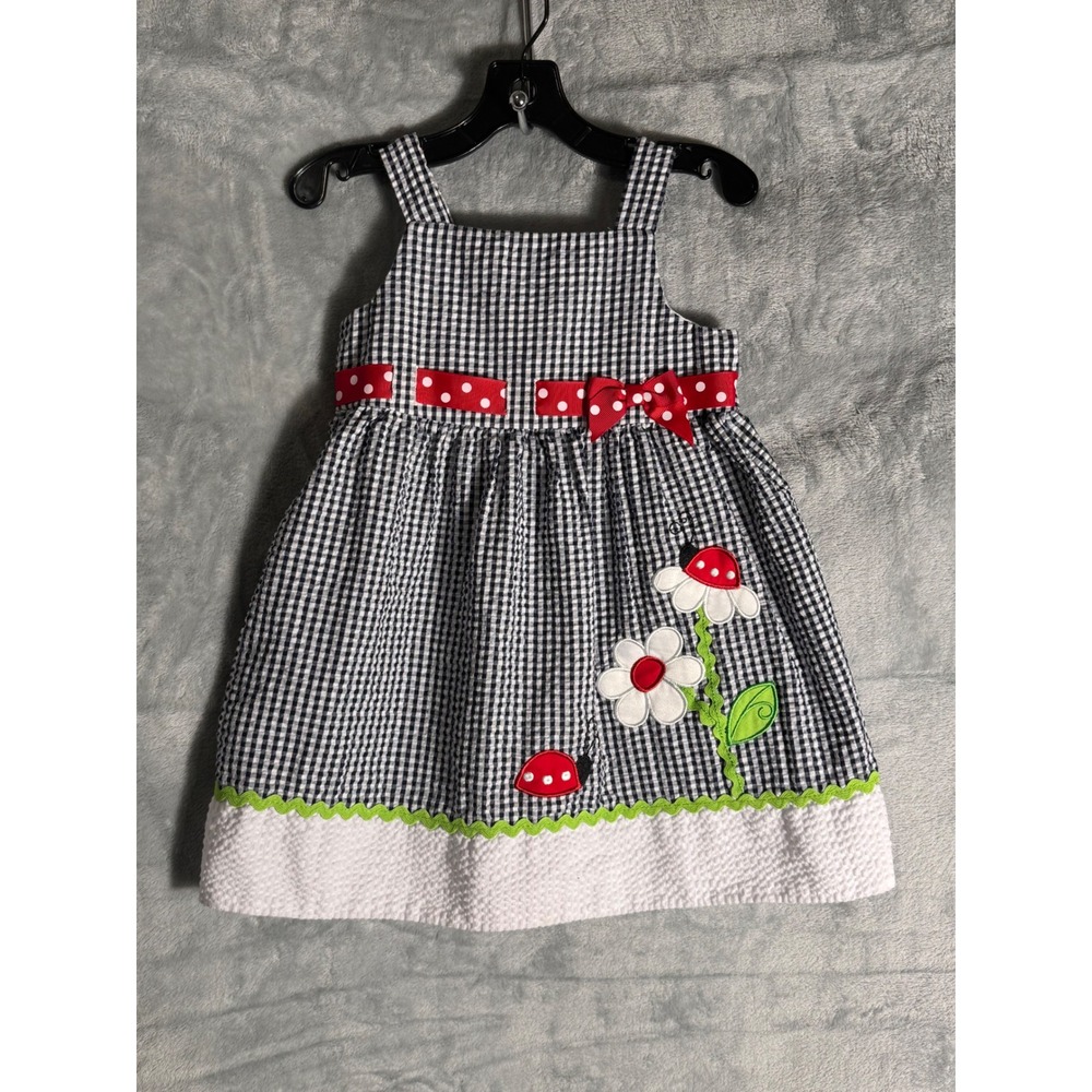 Rare Editions Girls Navy Gingham Ladybug Flower Dress 24M S190940